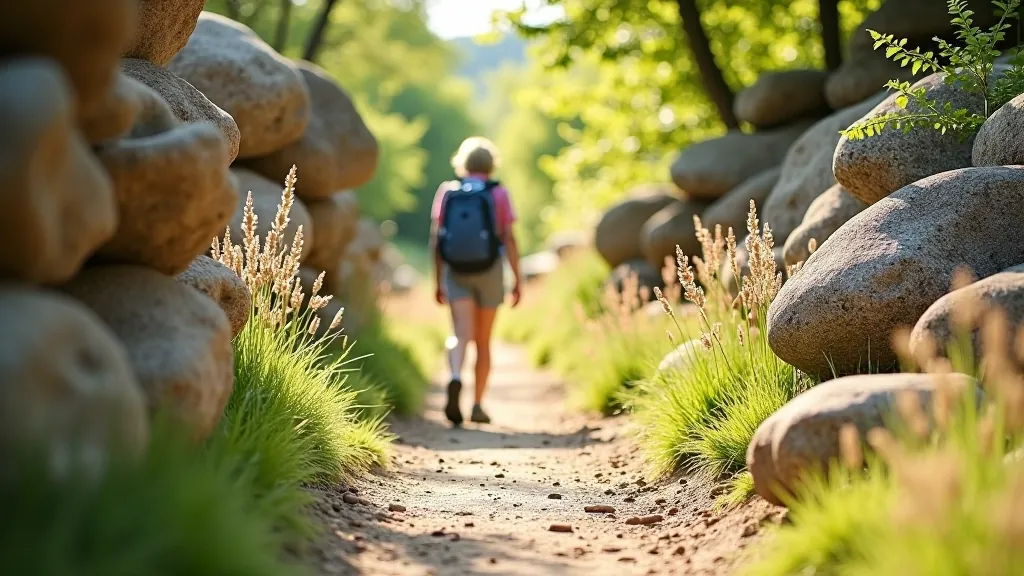 Detailed view of an easy hiking trail through Český Ráj sandstone landscape