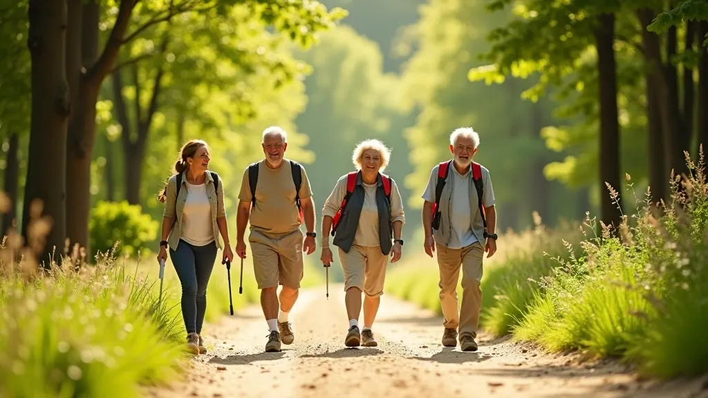 Group of hikers on a forest trail